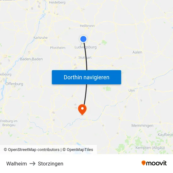 Walheim to Storzingen map