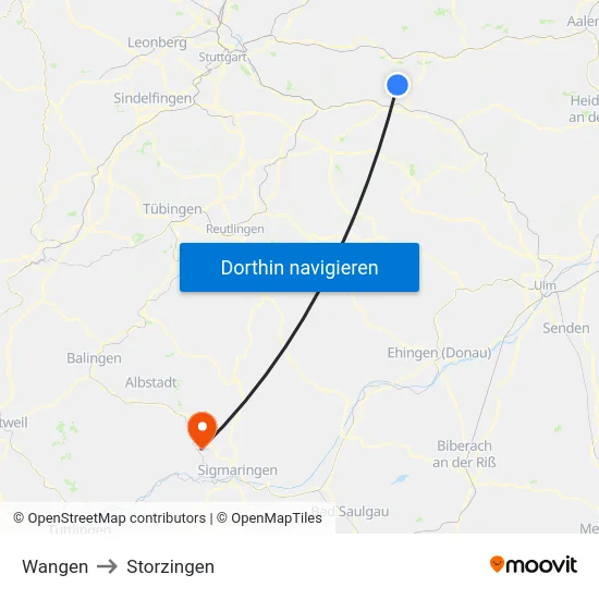 Wangen to Storzingen map
