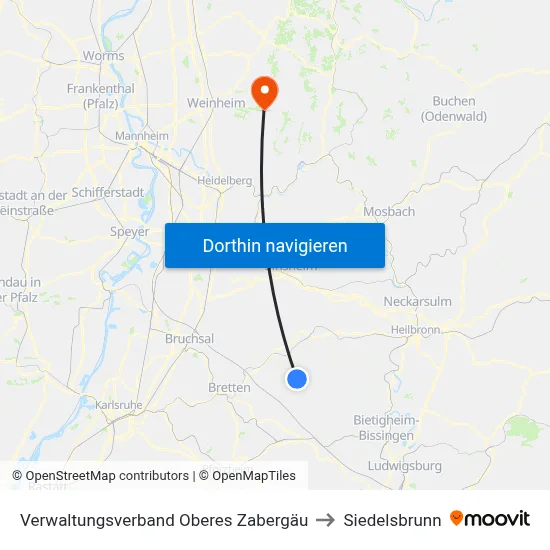 Verwaltungsverband Oberes Zabergäu to Siedelsbrunn map