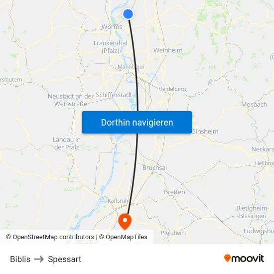 Biblis to Spessart map