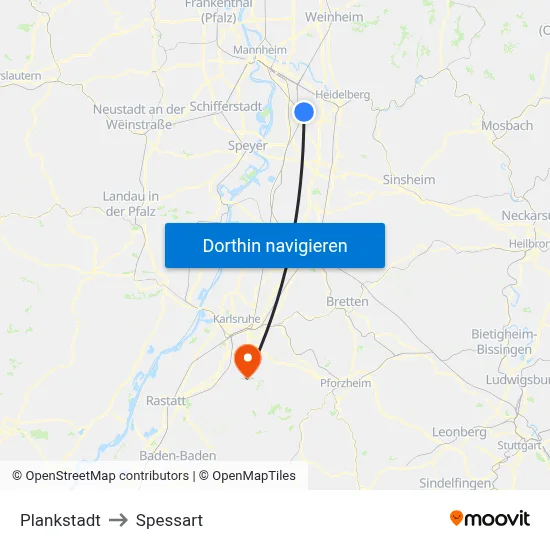 Plankstadt to Spessart map