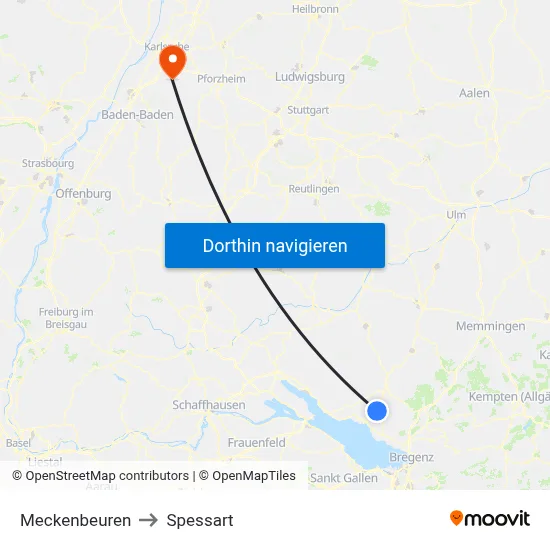 Meckenbeuren to Spessart map