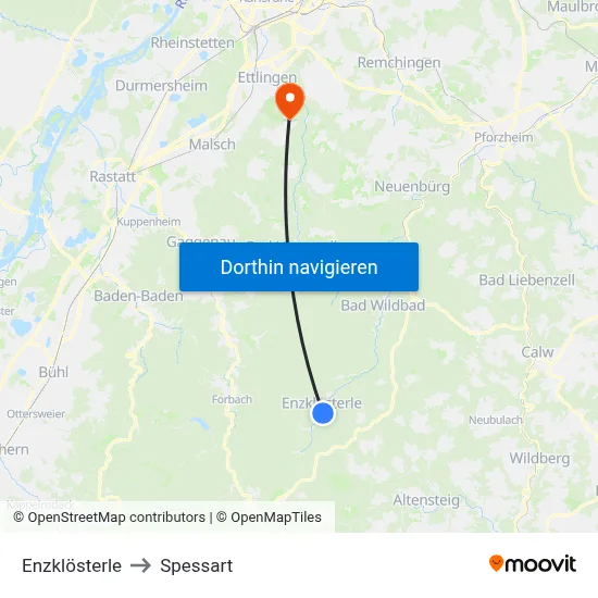 Enzklösterle to Spessart map