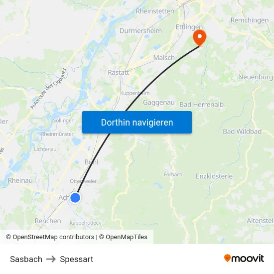 Sasbach to Spessart map