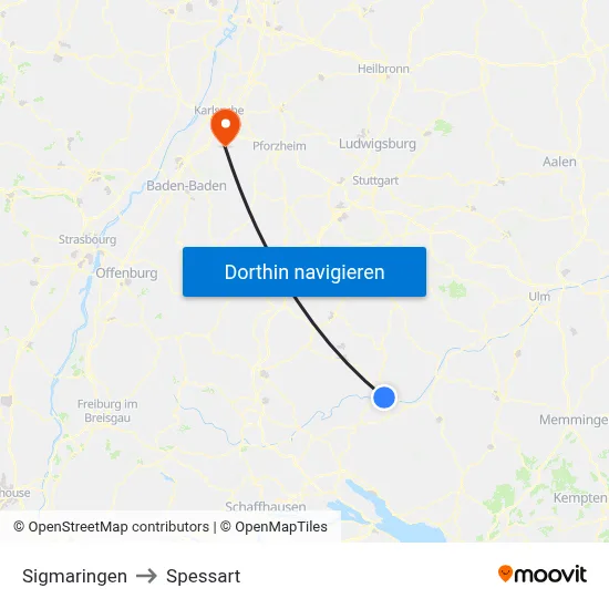 Sigmaringen to Spessart map