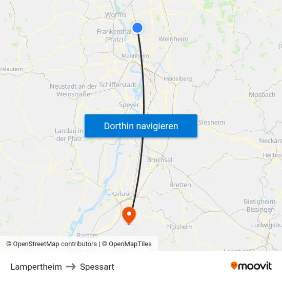 Lampertheim to Spessart map