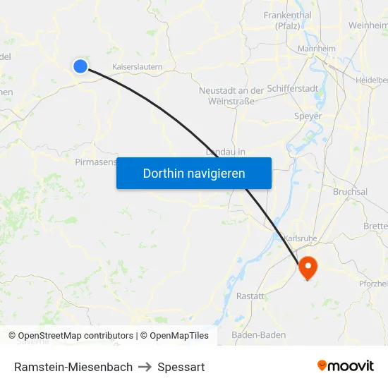 Ramstein-Miesenbach to Spessart map