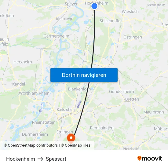 Hockenheim to Spessart map