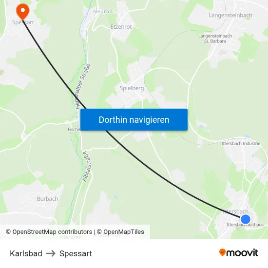Karlsbad to Spessart map