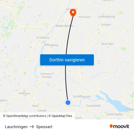 Lauchringen to Spessart map