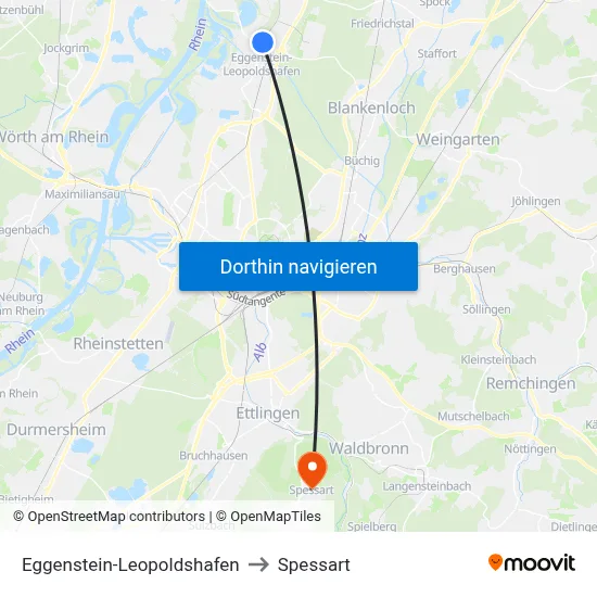 Eggenstein-Leopoldshafen to Spessart map