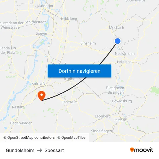 Gundelsheim to Spessart map