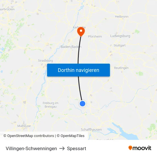 Villingen-Schwenningen to Spessart map