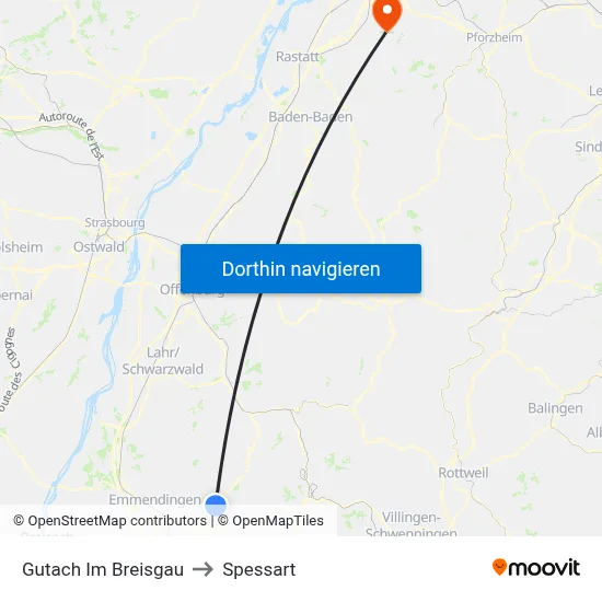 Gutach Im Breisgau to Spessart map