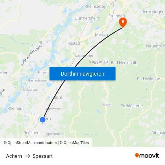 Achern to Spessart map