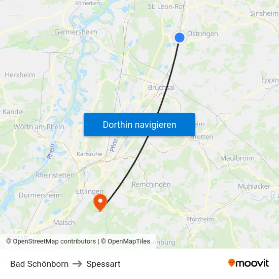 Bad Schönborn to Spessart map