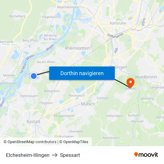 Elchesheim-Illingen to Spessart map