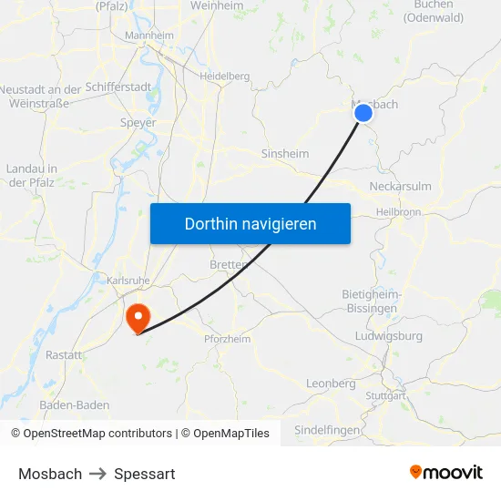 Mosbach to Spessart map