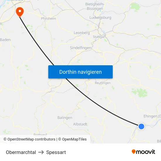 Obermarchtal to Spessart map
