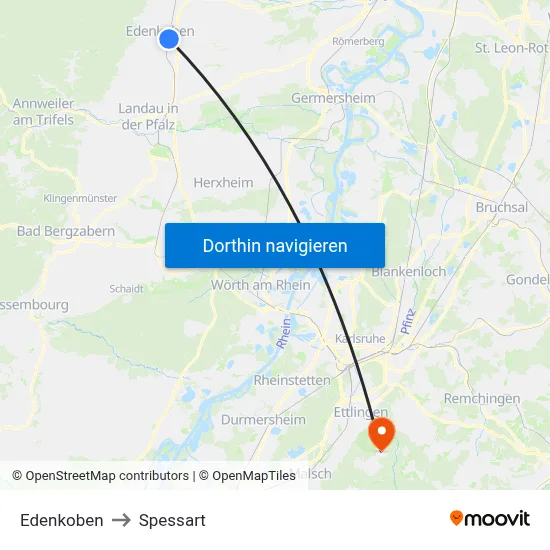 Edenkoben to Spessart map