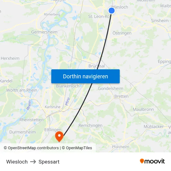 Wiesloch to Spessart map
