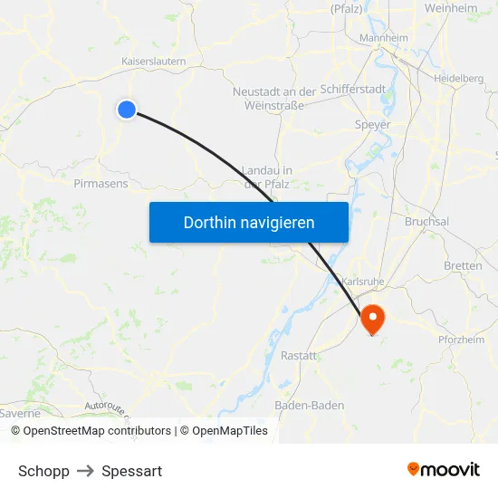Schopp to Spessart map
