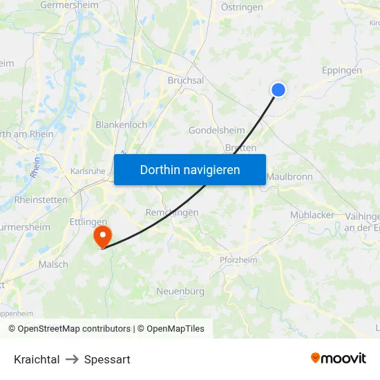Kraichtal to Spessart map