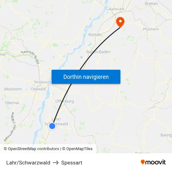 Lahr/Schwarzwald to Spessart map