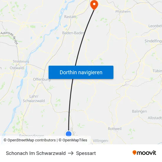 Schonach Im Schwarzwald to Spessart map