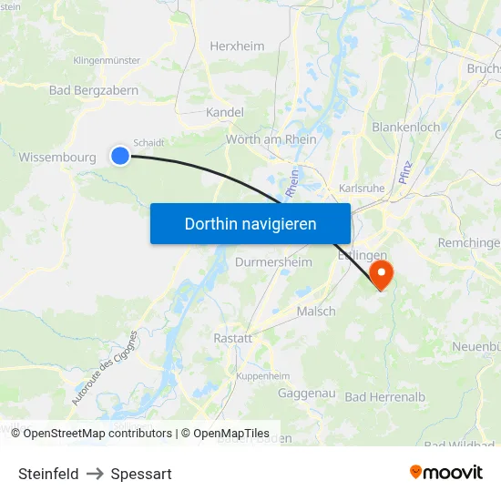 Steinfeld to Spessart map