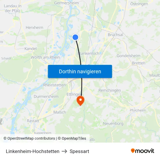 Linkenheim-Hochstetten to Spessart map