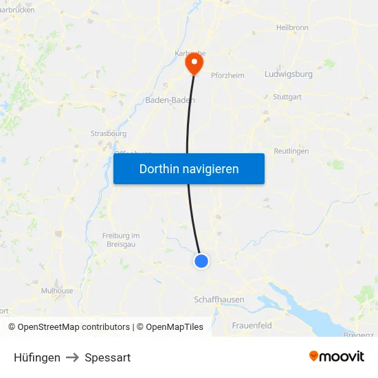 Hüfingen to Spessart map