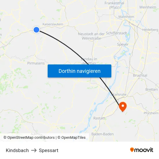 Kindsbach to Spessart map