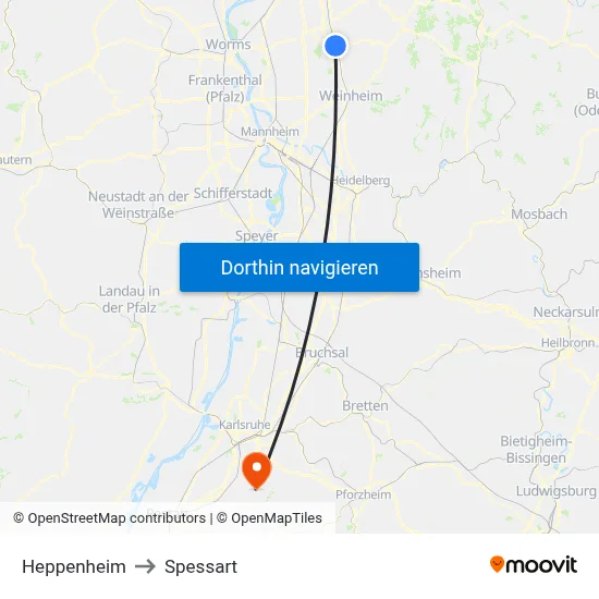 Heppenheim to Spessart map