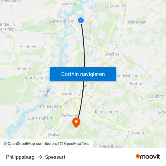 Philippsburg to Spessart map