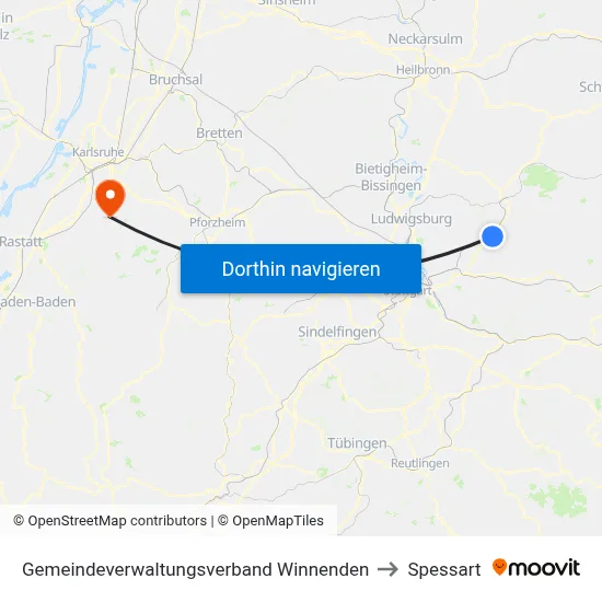 Gemeindeverwaltungsverband Winnenden to Spessart map