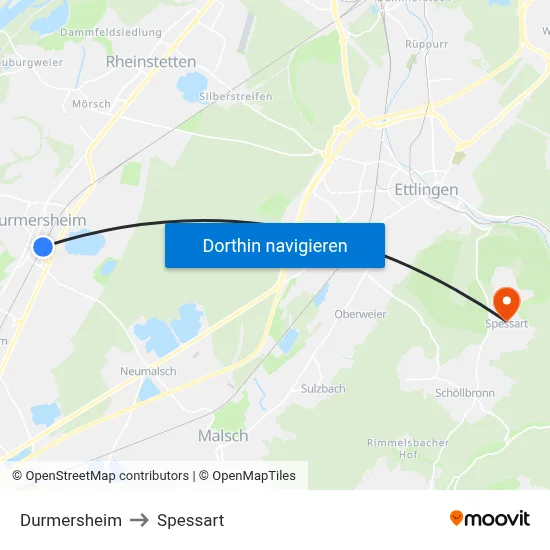 Durmersheim to Spessart map