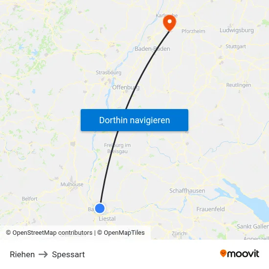Riehen to Spessart map