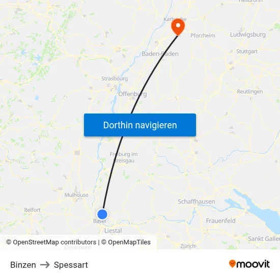 Binzen to Spessart map