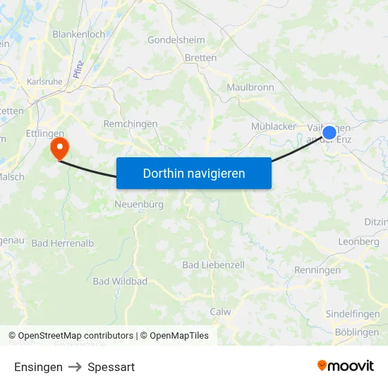 Ensingen to Spessart map