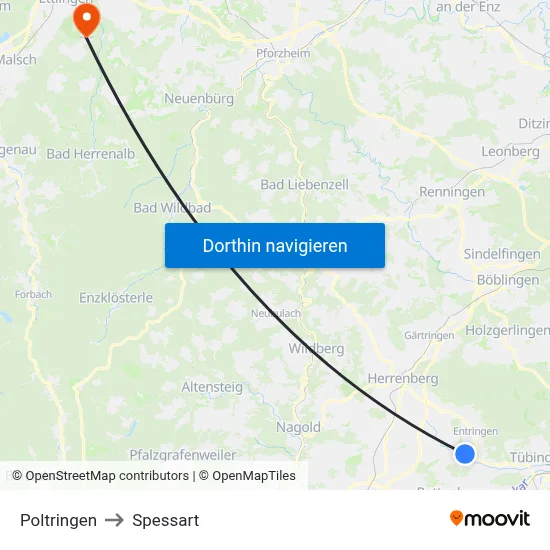 Poltringen to Spessart map