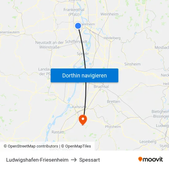 Ludwigshafen-Friesenheim to Spessart map