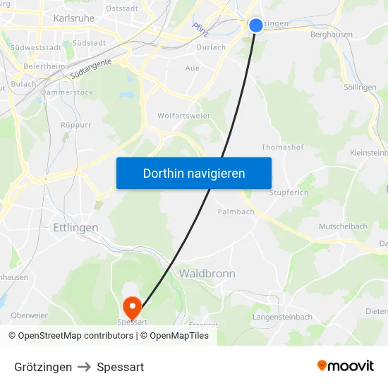 Grötzingen to Spessart map