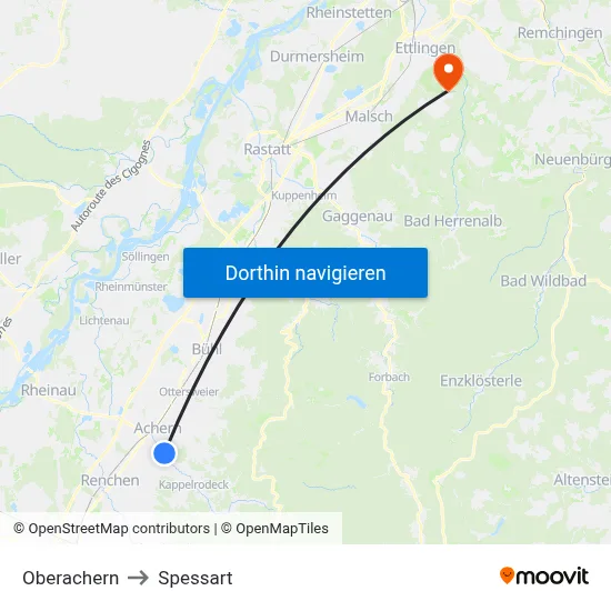 Oberachern to Spessart map