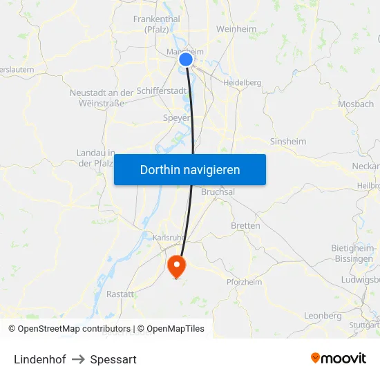 Lindenhof to Spessart map