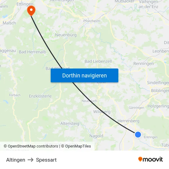 Altingen to Spessart map