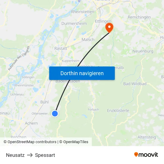 Neusatz to Spessart map