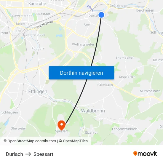 Durlach to Spessart map