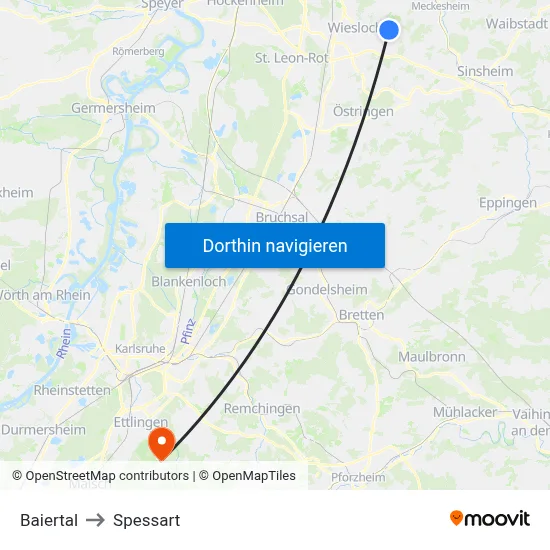 Baiertal to Spessart map
