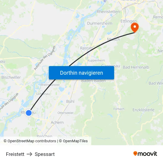 Freistett to Spessart map